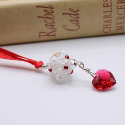 Pure love white and red bookmark with red Swarovski heart charm scaled