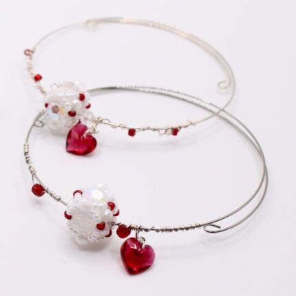 Pure love white and red wire wrapped silver bracelet with red Swarovski heart charm scaled