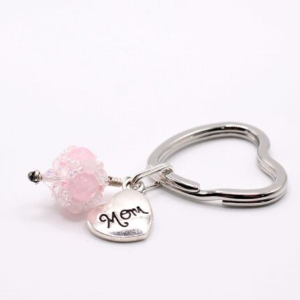 Rise Quartz Heart Keyring with mom heart charm scaled