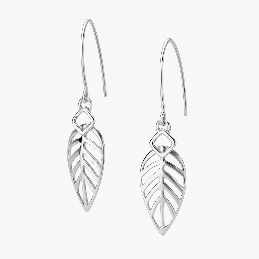 image (2) Sterling Tropical Leaf Earrings - Image 1