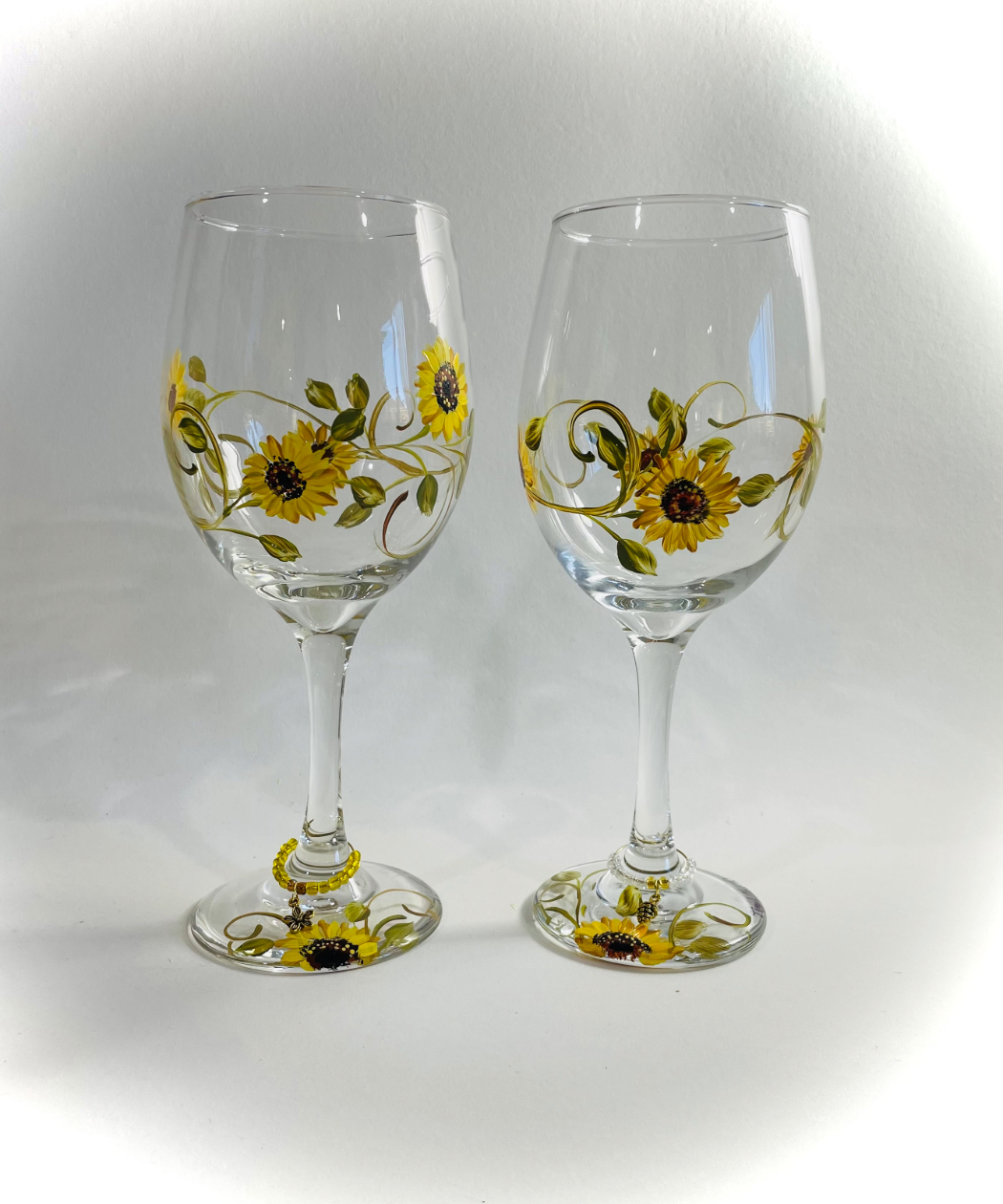 Wineglasses Sunflower Pair 1 Hand Painted Wineglasses Pair Sunflowers, Leaves & Vines - Image 1